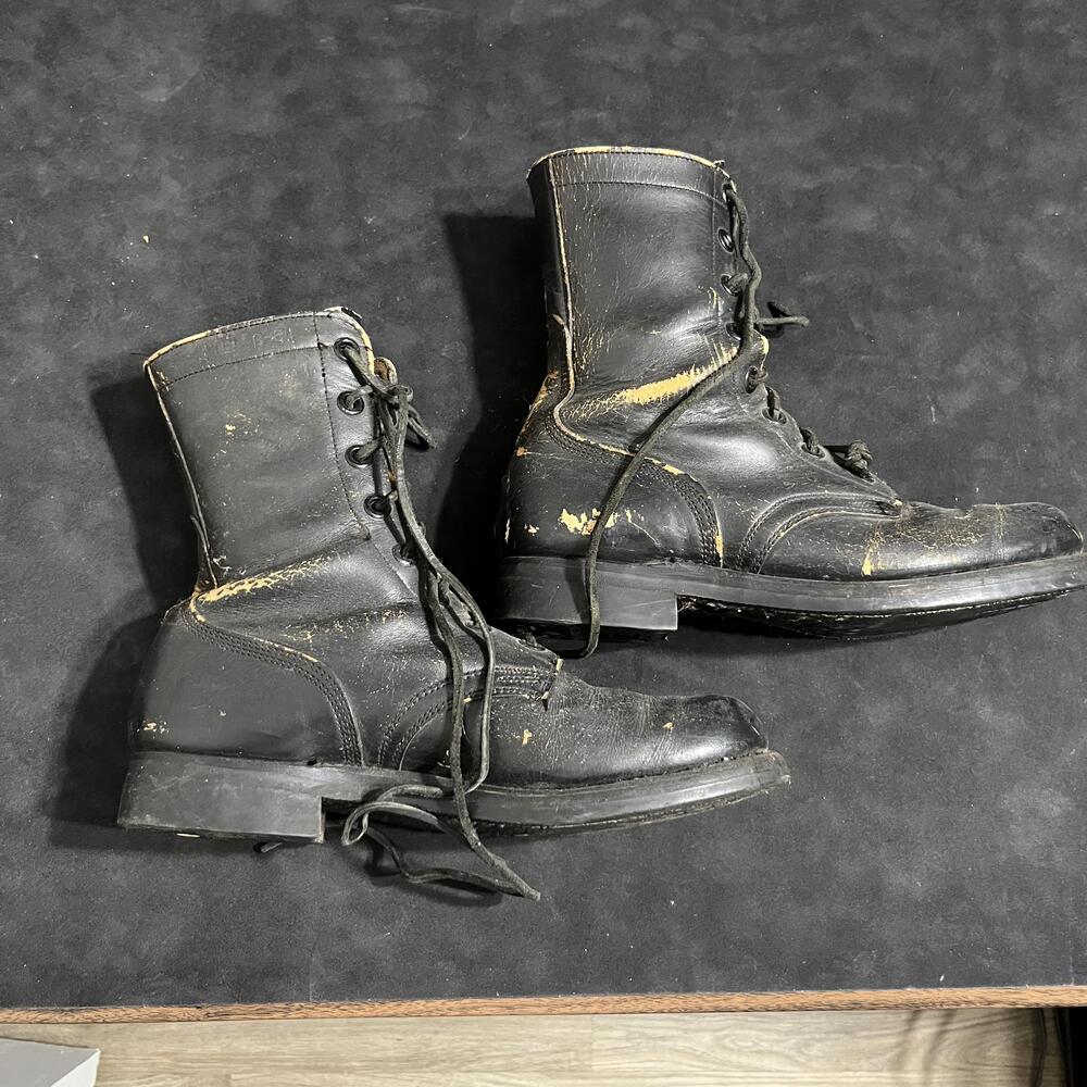 Vintage Military Combat Boots Men Size 7 W Black Leather Goodyear Magic Sole 40s